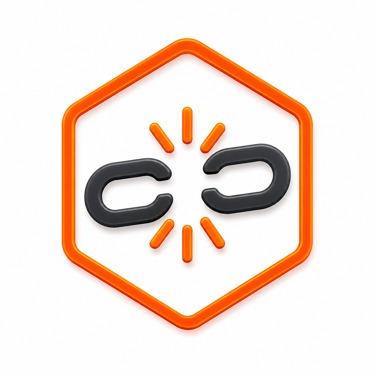 Neon sign with black letters 'C' and 'C' separated by a plus sign inside an orange hexagon outline, with orange and yellow lines resembling a clock or timer.
