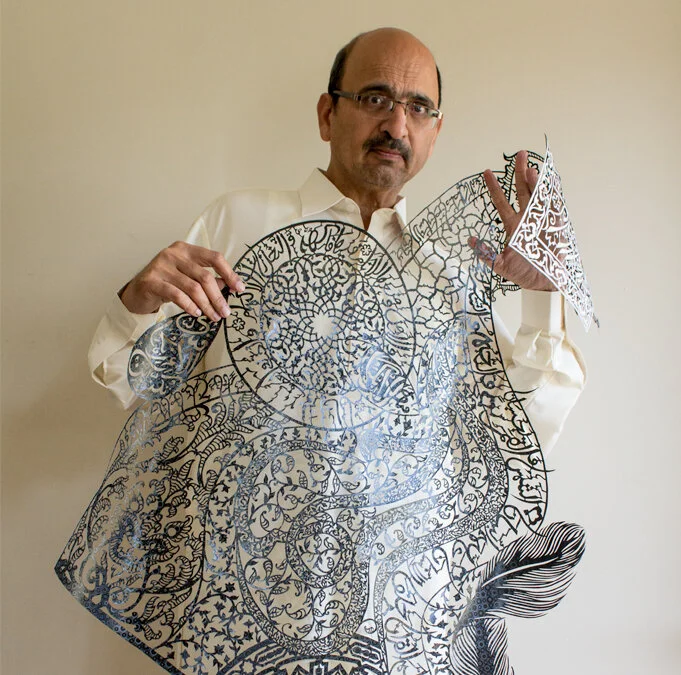 Tusif Ahmad holding his piece “Surah ar-Rahman 1.”