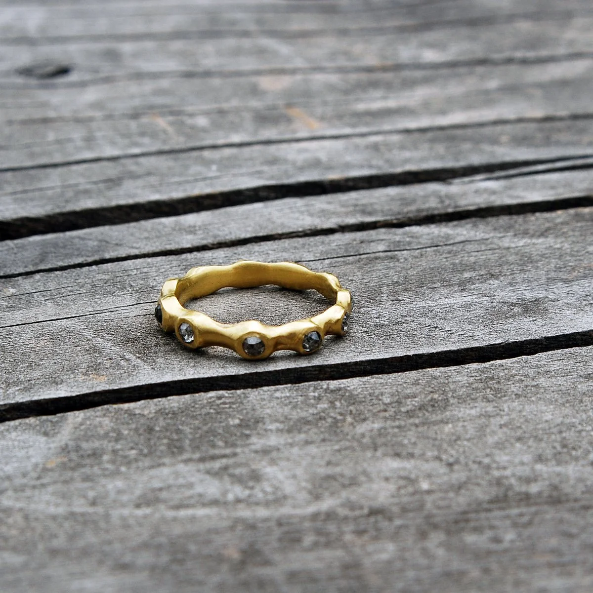 size 6.5 stackable 18k yellow gold ring with rose cut grey diamonds