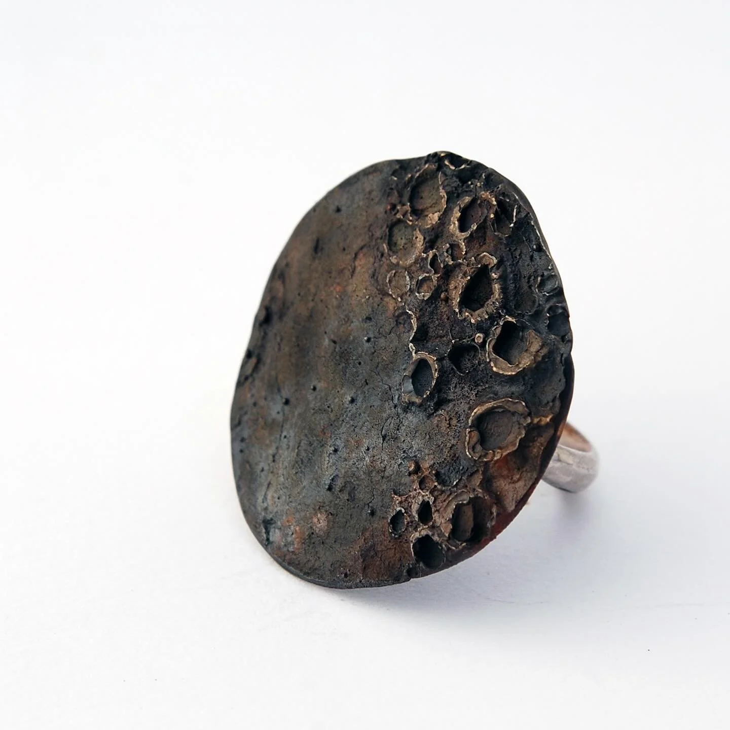 Barnacle platter ring - shibuichi and silver