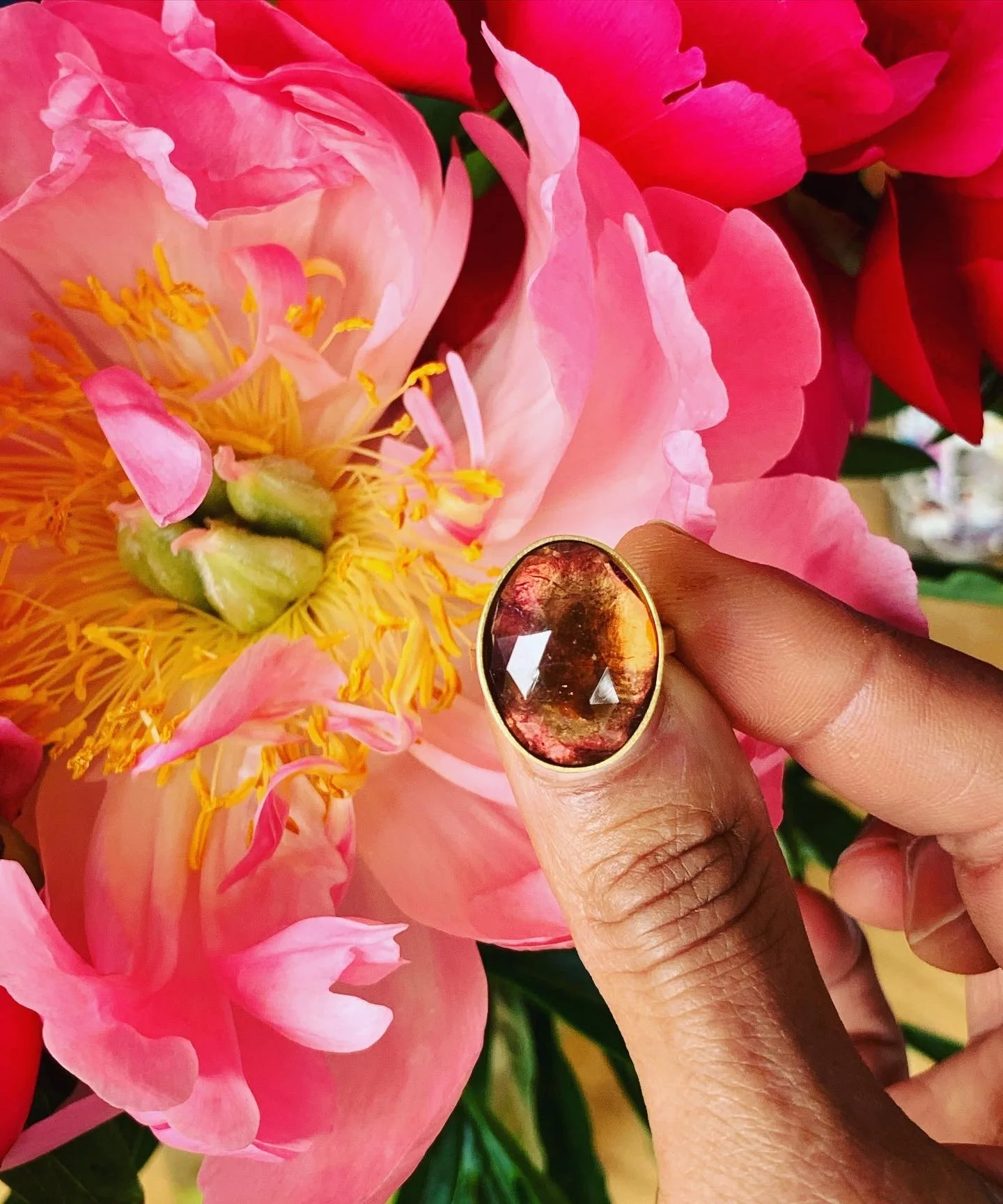Watermelon tourmaline and peonies