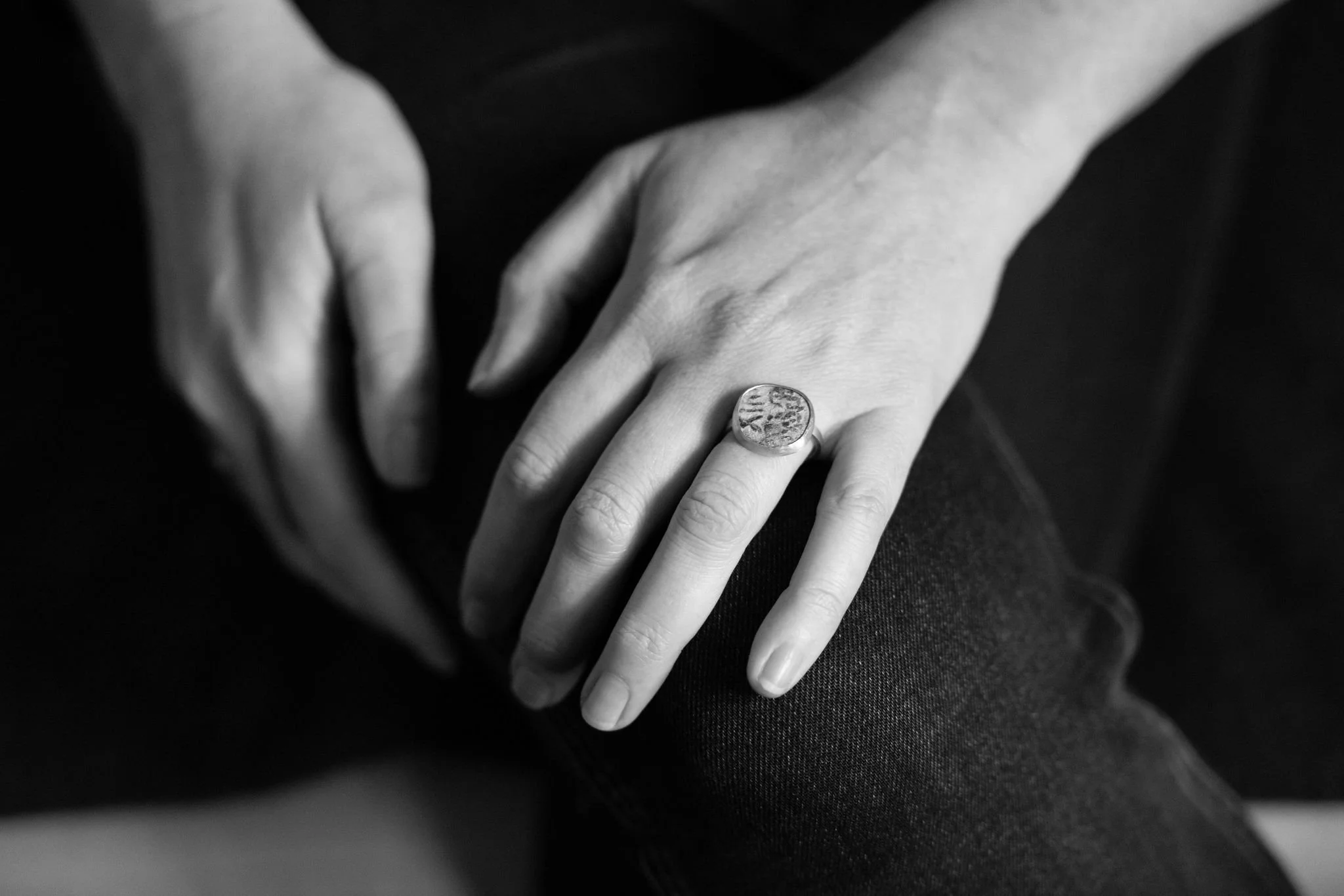 Liz with ancient coin ring