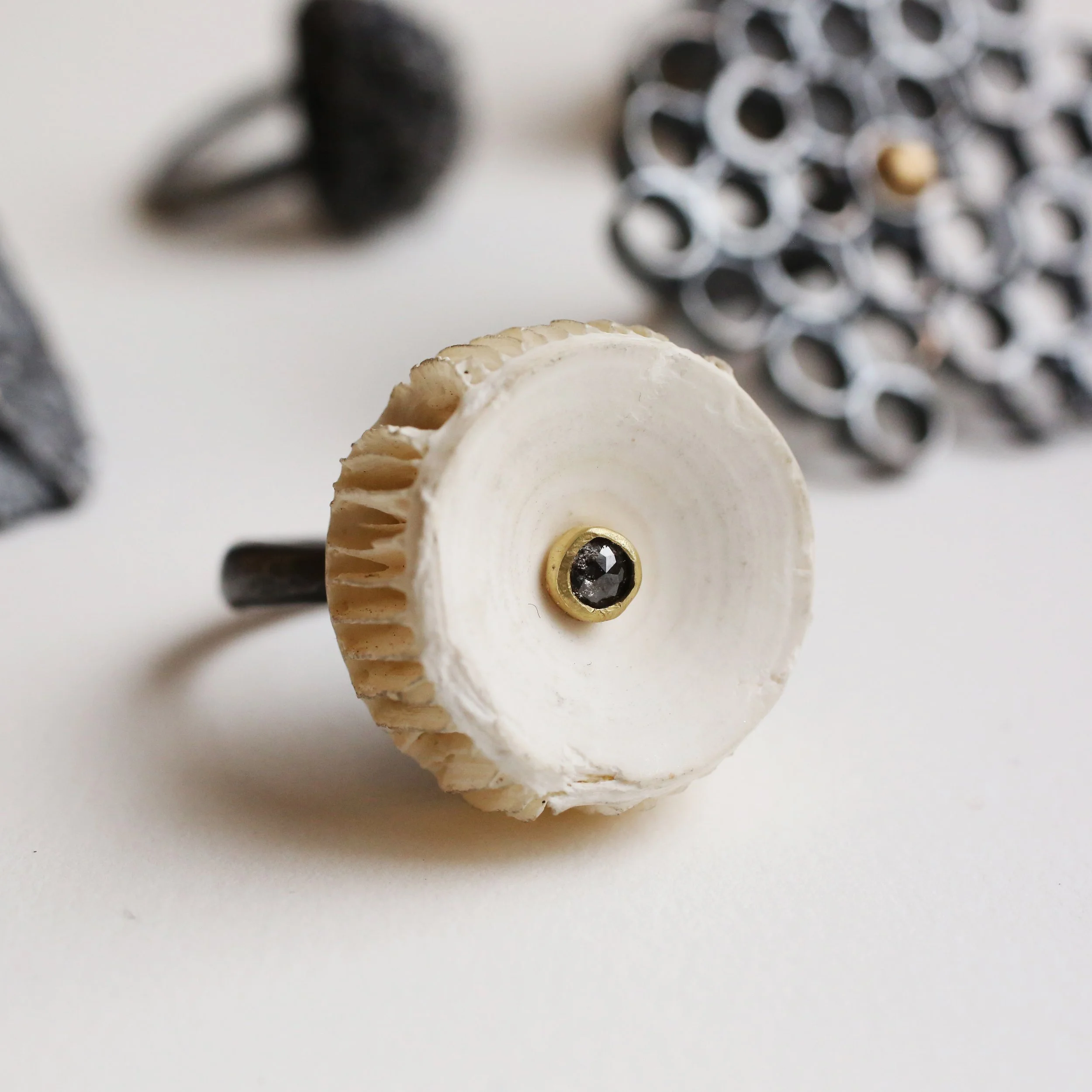 Fish vertebrae and diamond ring