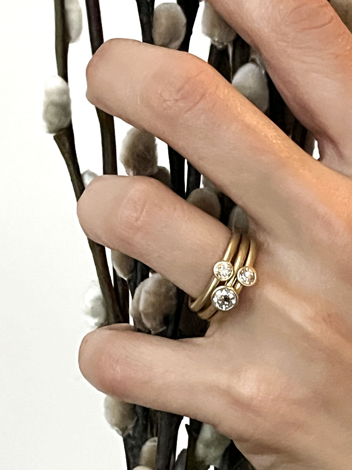 Heirloom minecut stacked rings in 18k gold