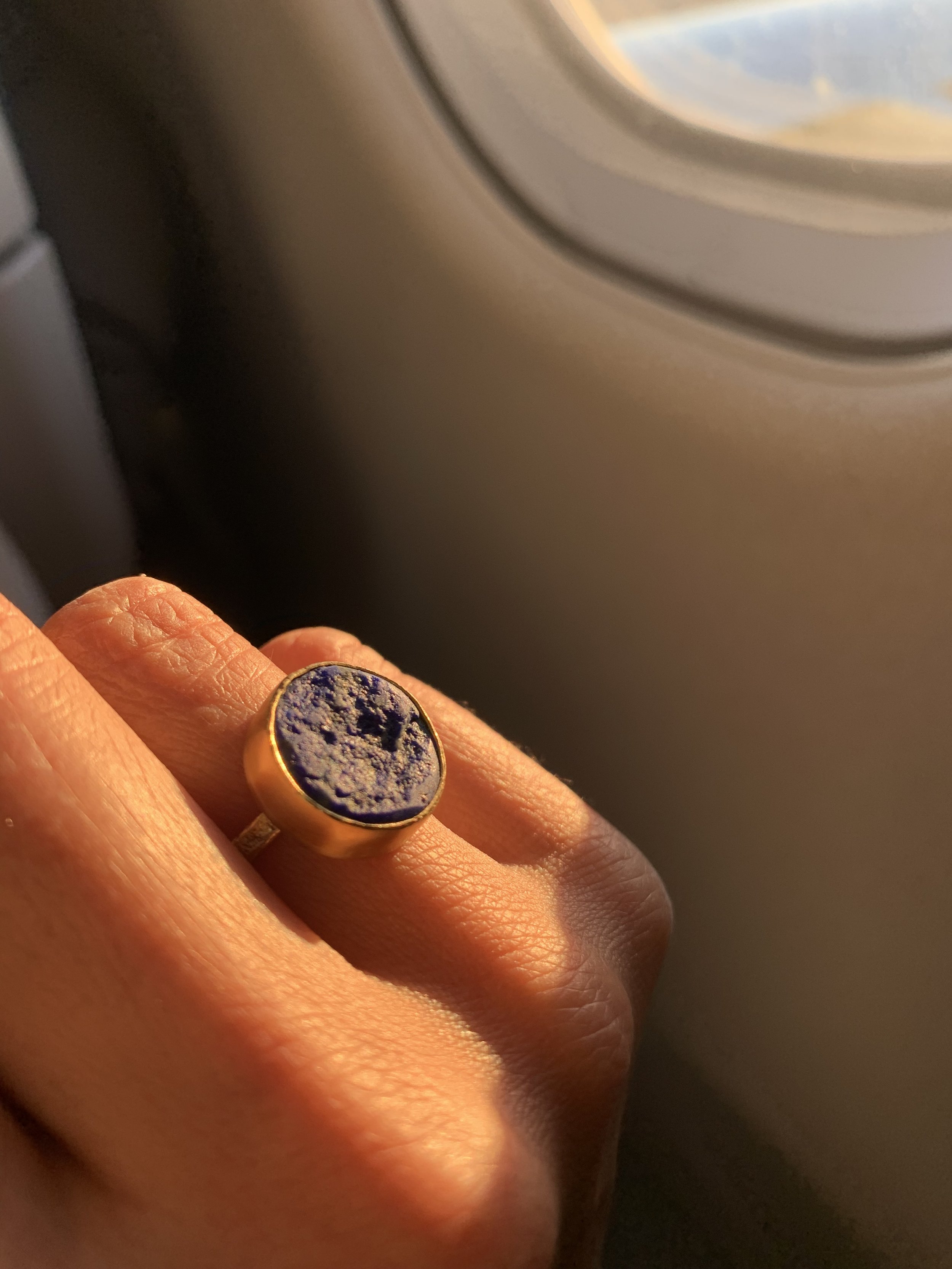 Blue (rough top lapis and gold ring)