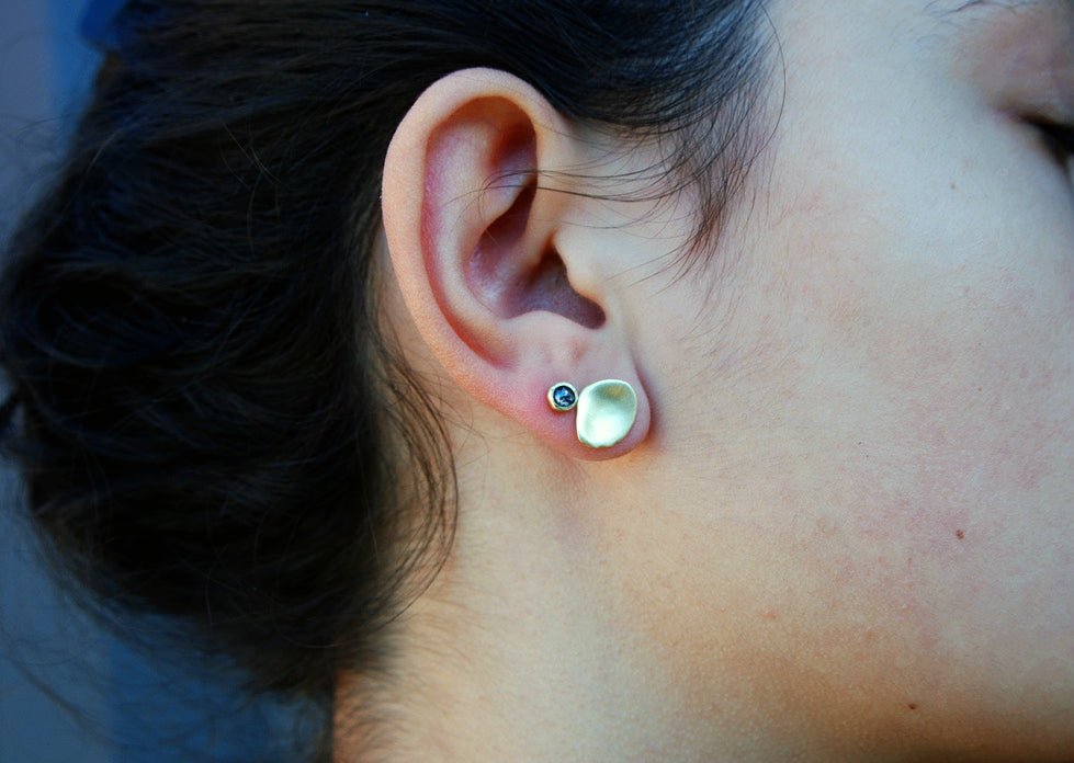 stack with Smooth everyday petal 18k yellow gold earring studs