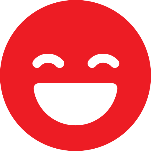 Red emoji face with a big, open-mouthed smile and closed, curved eyes expressing happiness.