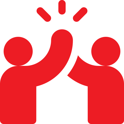 Two red human figures giving each other a high five with a burst of lines above their hands.