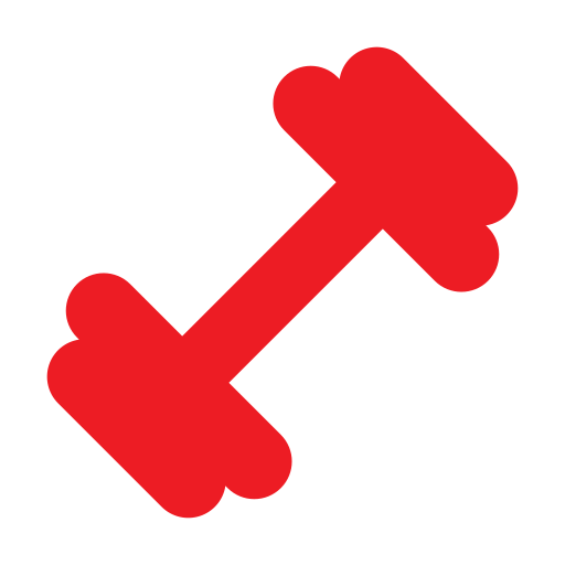 Red dumbbell icon on a black background.