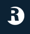 A stylized letter 'R' inside a dark circle background