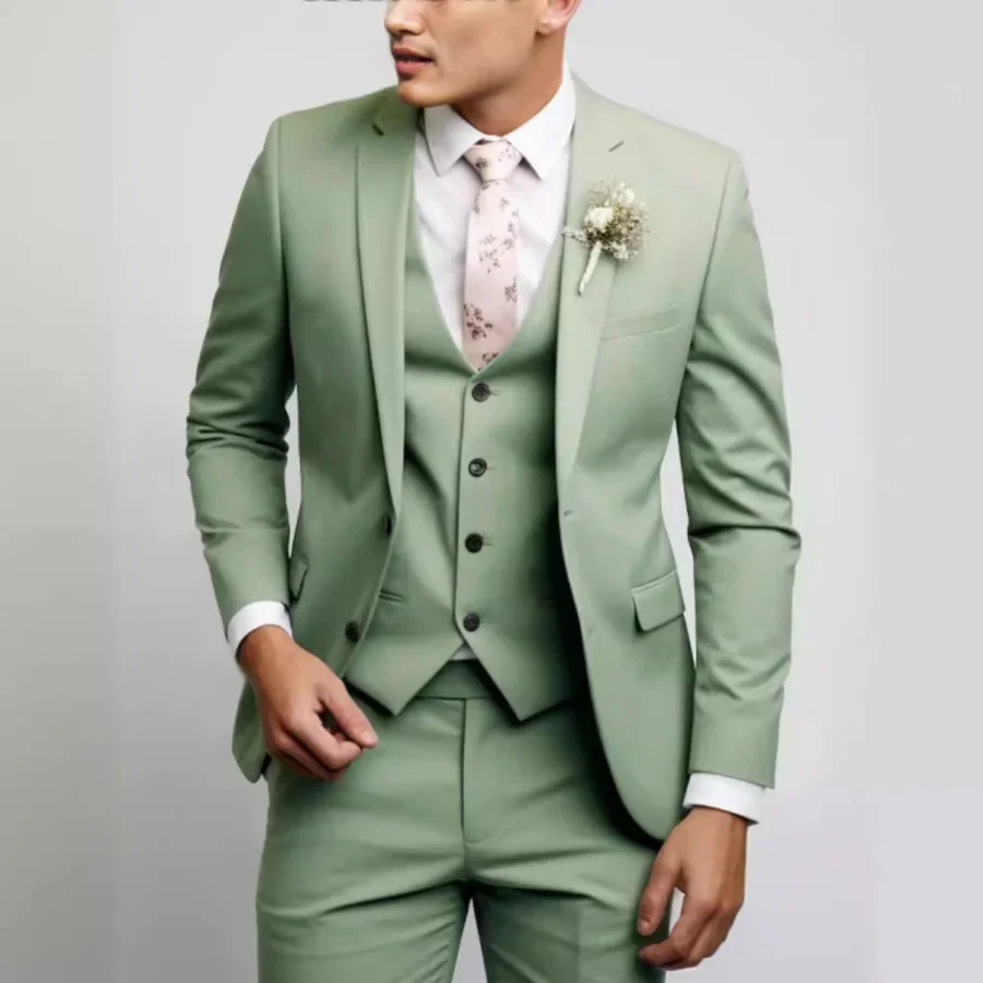 Sage Green Men's Three-Piece Suit