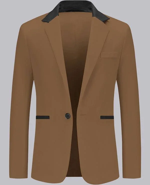 Men's Classic Brown Blazer with Black Lapel