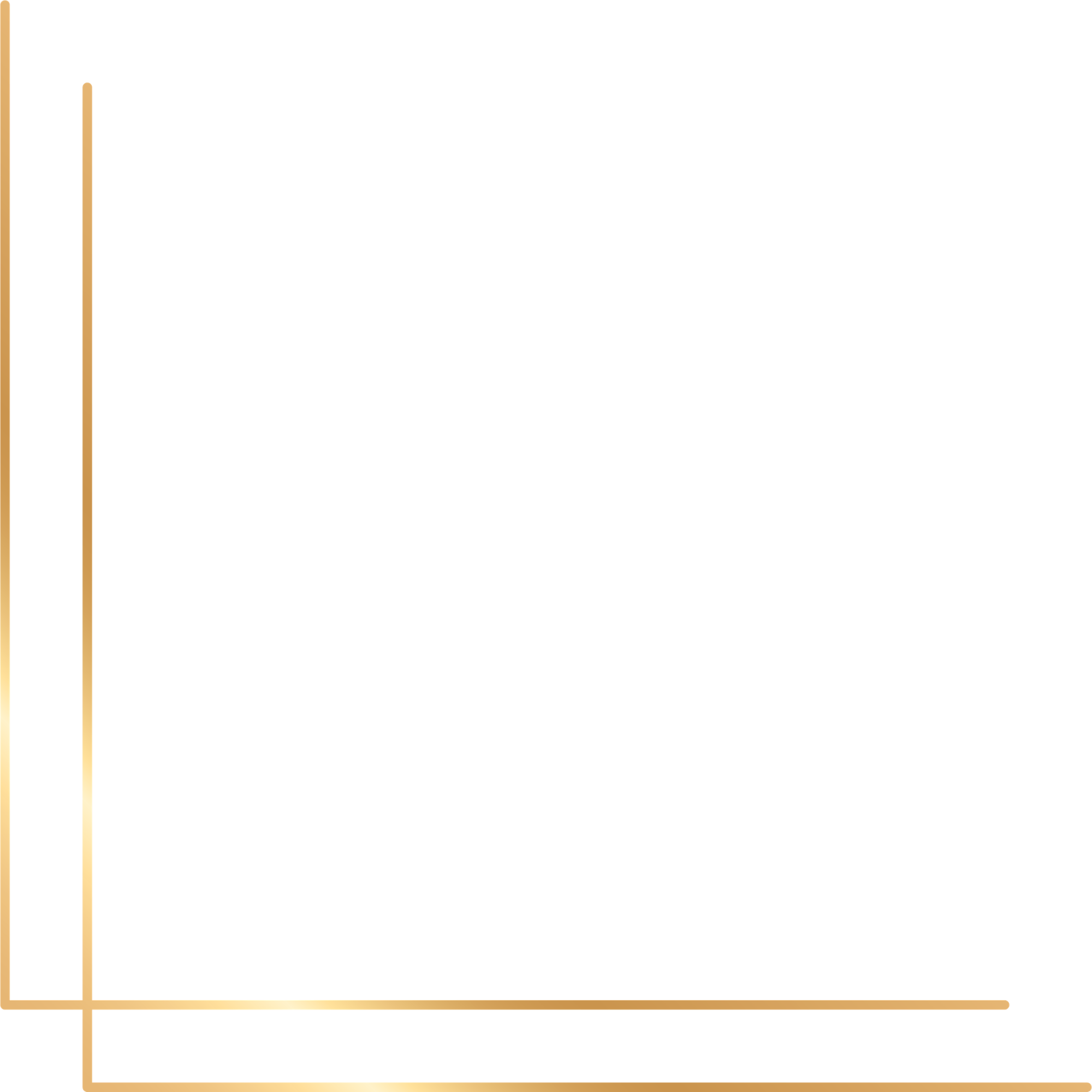 A gold, double corner frame for the bottom and left of a photo.