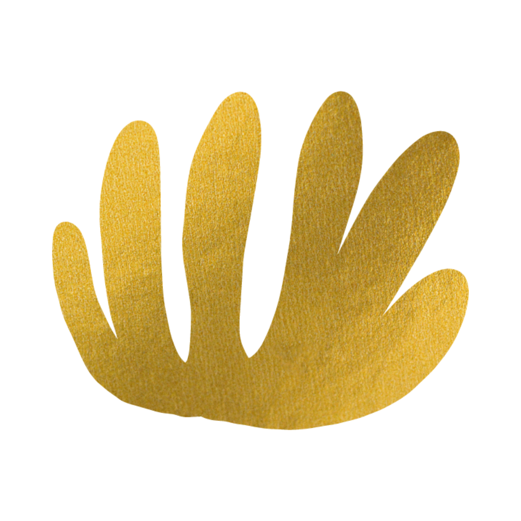 	
A gold, abstract shape, similar to seaweed.