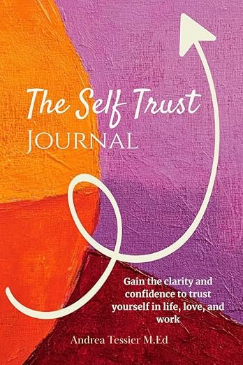 Cover of The Self Trust Journal by Andrea Tessier, featuring colorful abstract painted background with orange, purple, and red sections, and white arrow graphic.