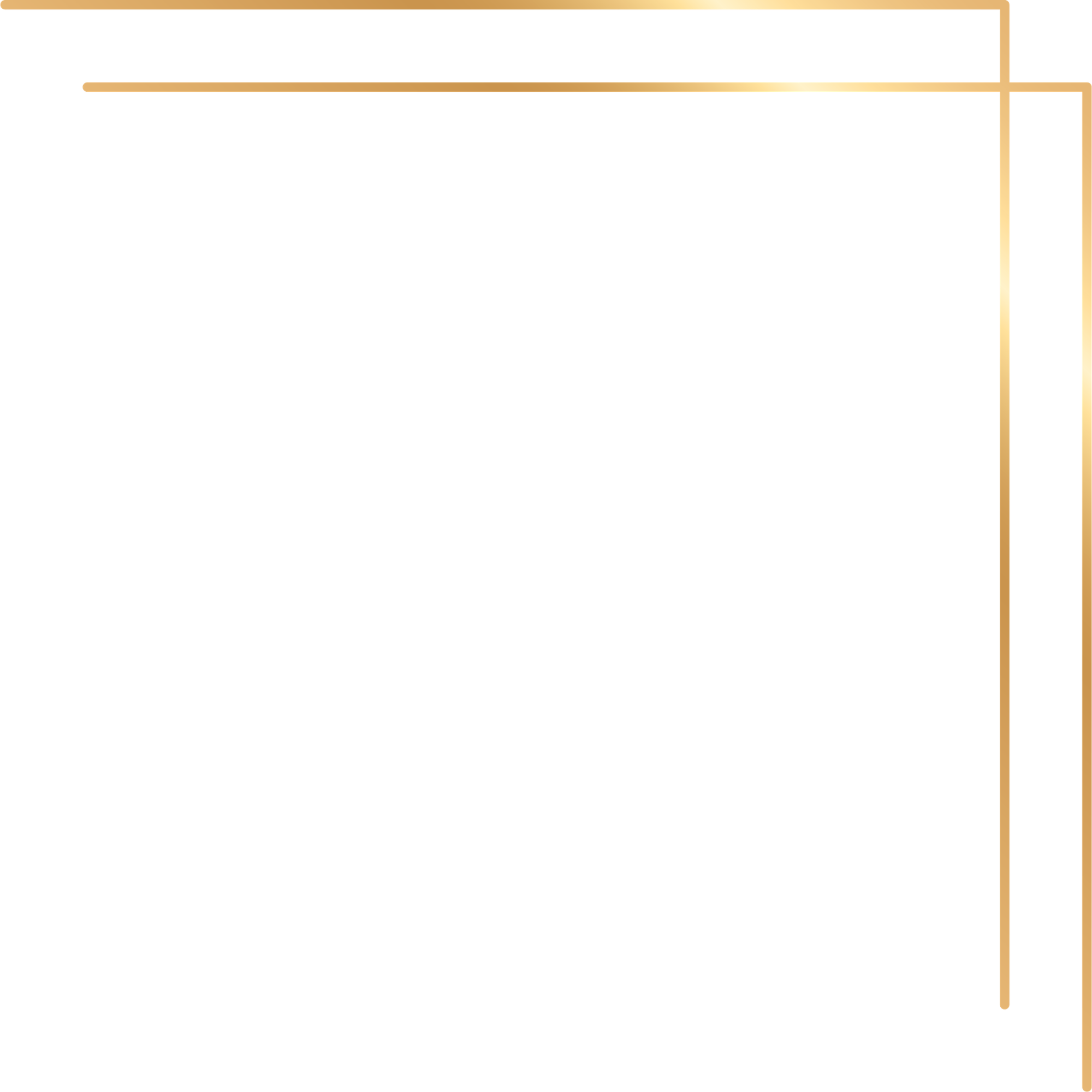 A gold, double corner frame for the top and right of a photo.