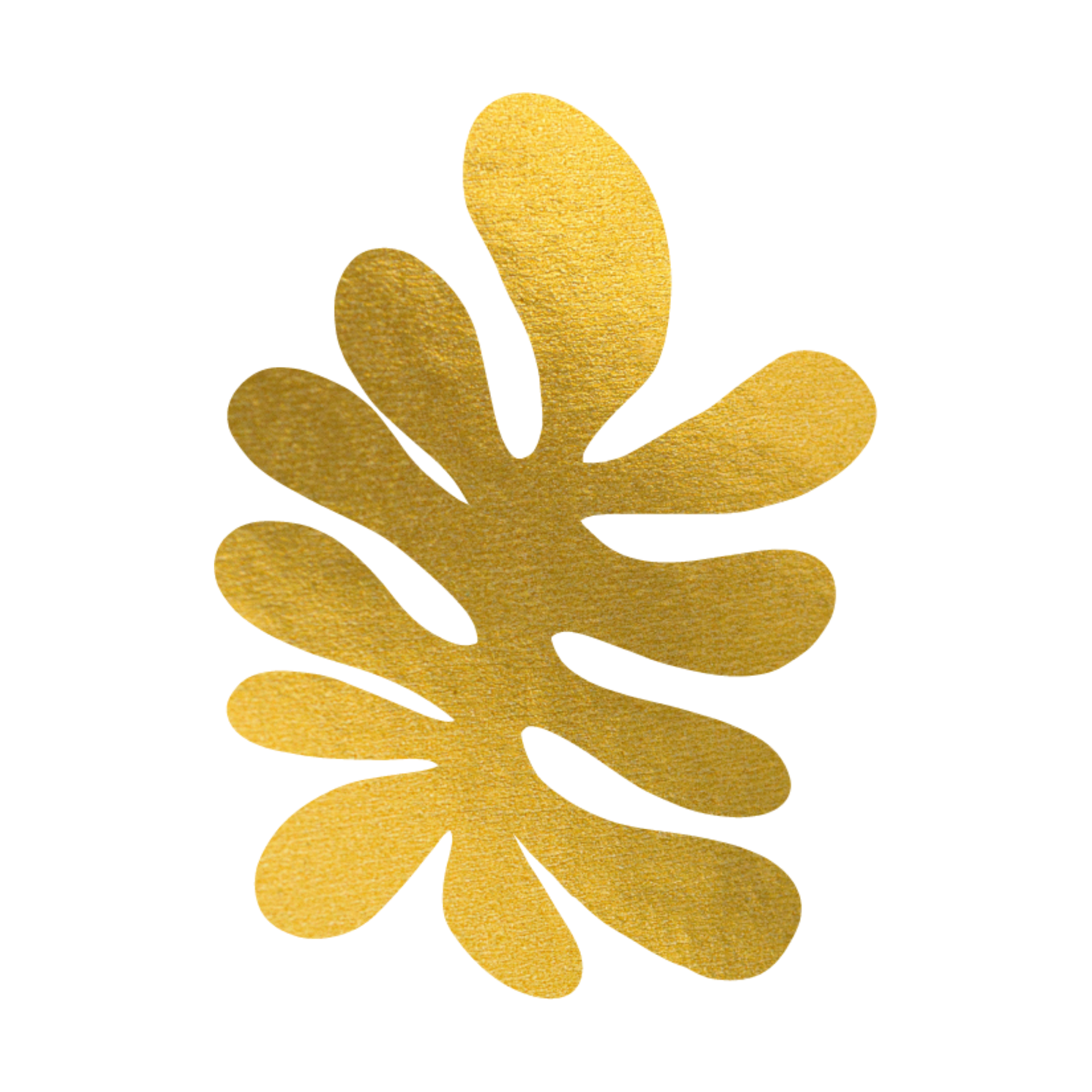 A gold, abstract shape, similar to a leaf.