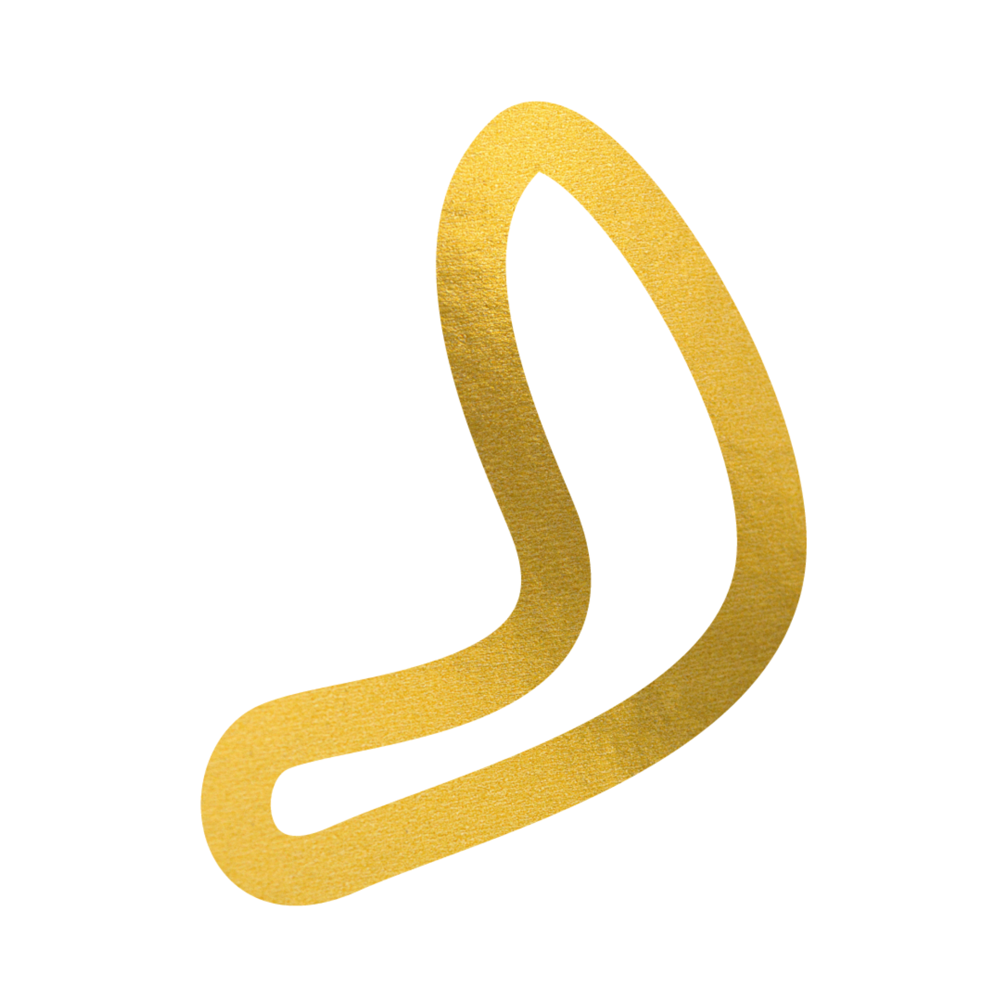 A gold, abstract shape, similar to a boomerang.