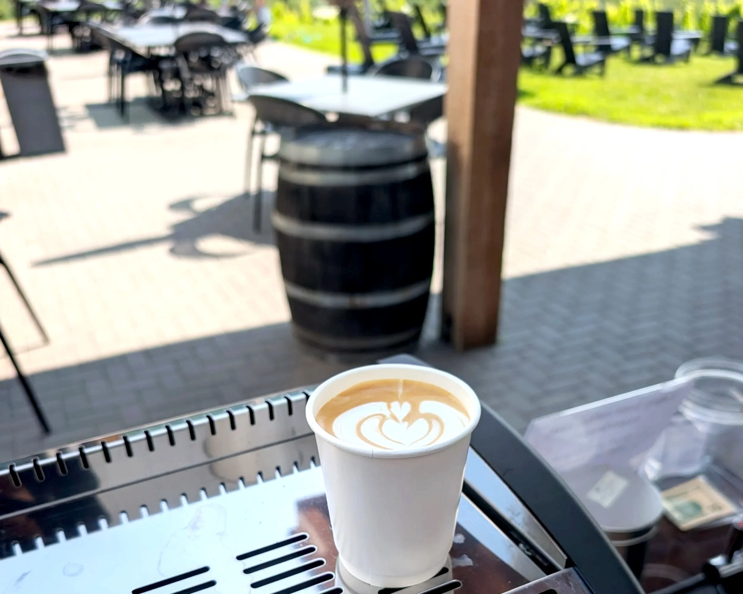 Mobile espresso bar at a vineyard baby shower in Western North Carolina