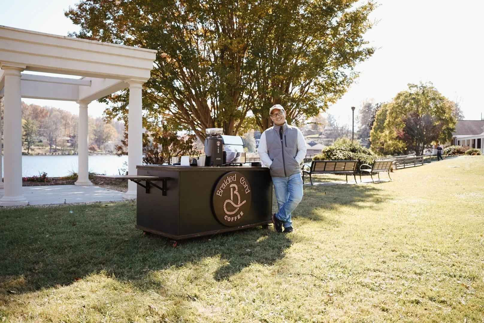 Braided Cord Coffee cart setup at an Asheville outdoor event