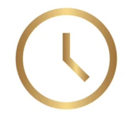 A gold clock showing 3:00.