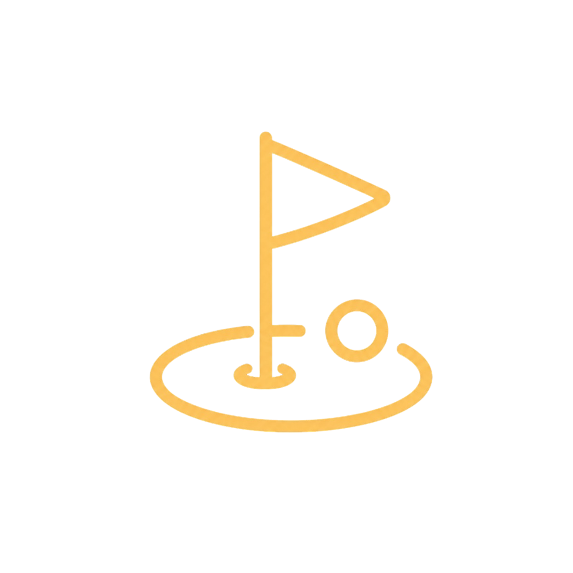 A simple, illuminated, gold-colored flag icon with a circular base and a vertical pole.