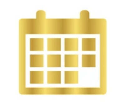 Gold calendar icon with a grid of days.
