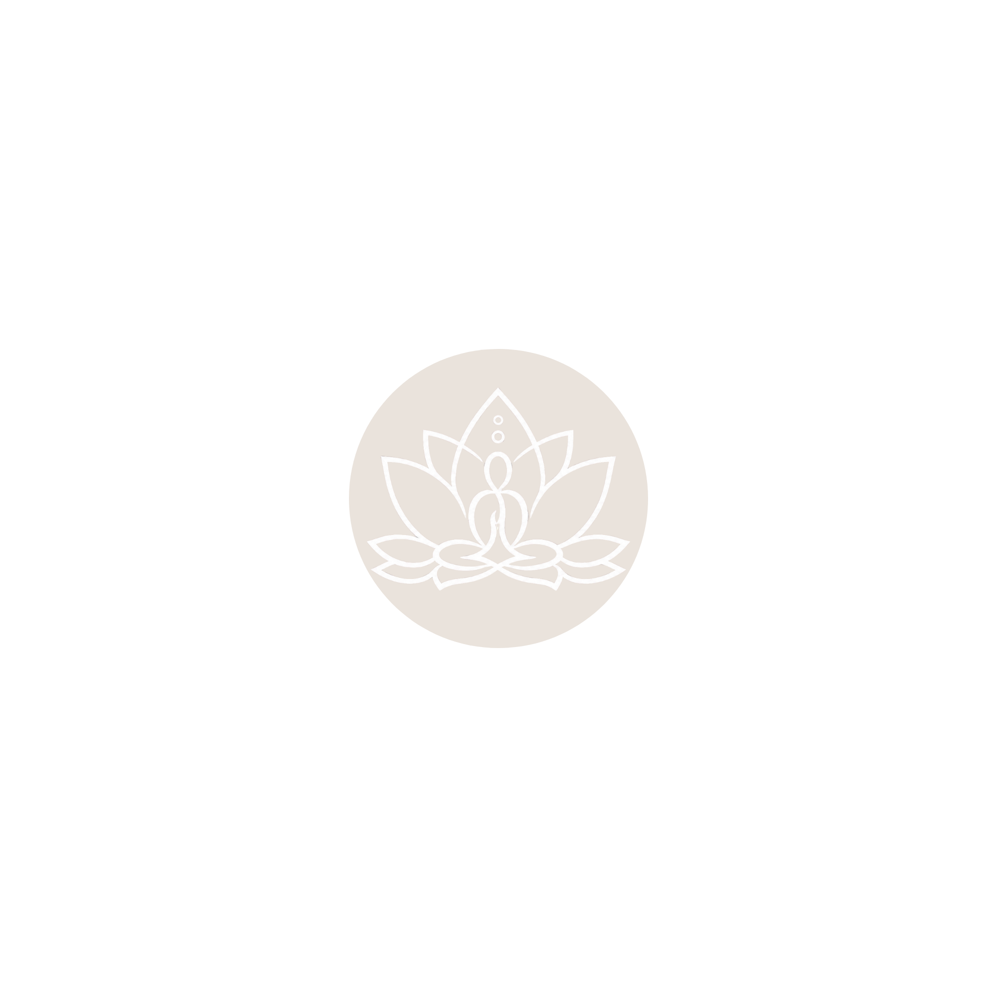 A black background with a simplified, light gray lotus flower icon in the center.