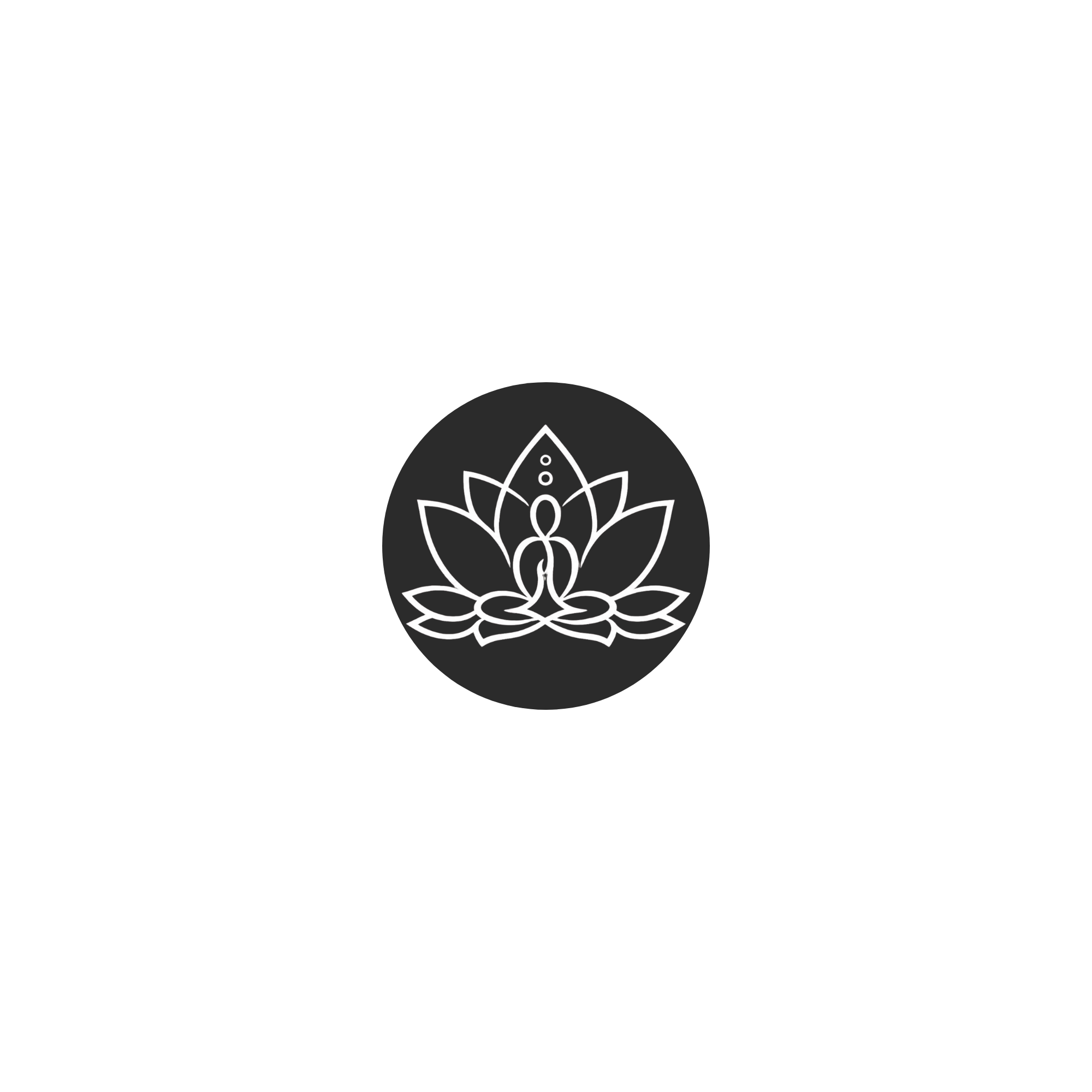 Black circle background with white lotus flower and candle icon in center.