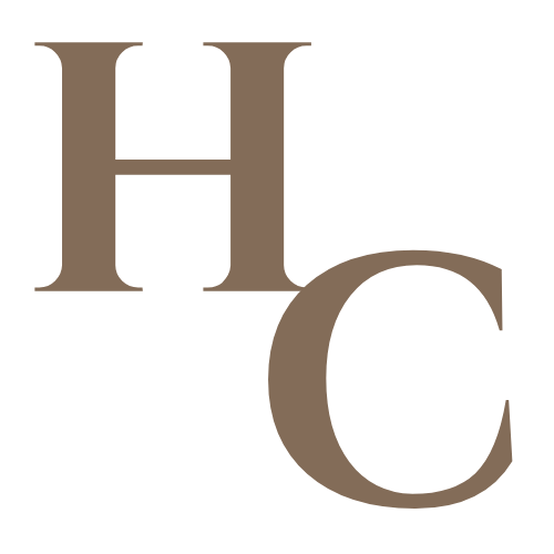Stylized letters H and C in beige on a black background.