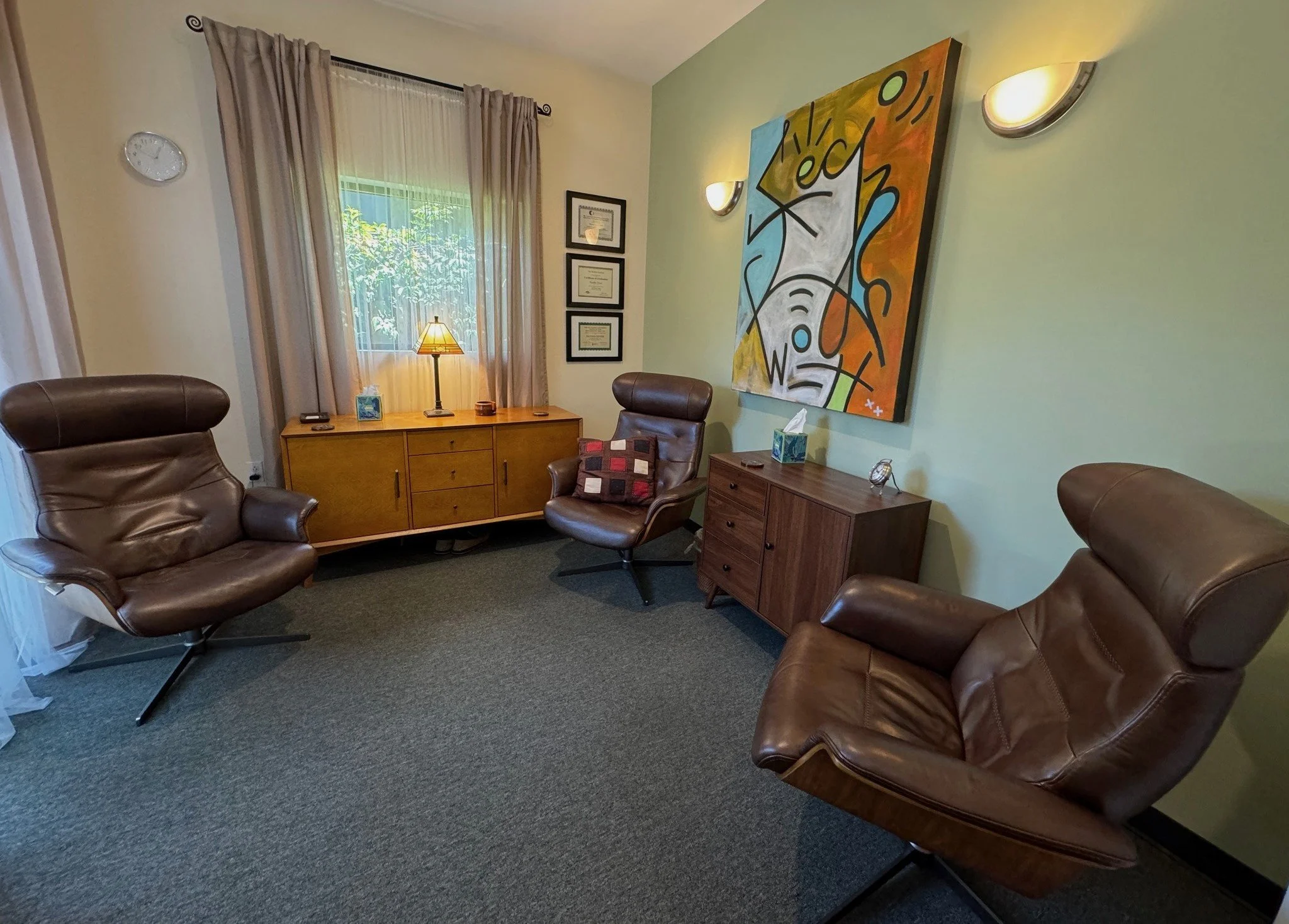 Therapy office for individual counseling in San Diego.