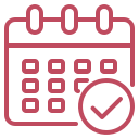 Calendar icon with a checkmark indicating an event or appointment scheduled.