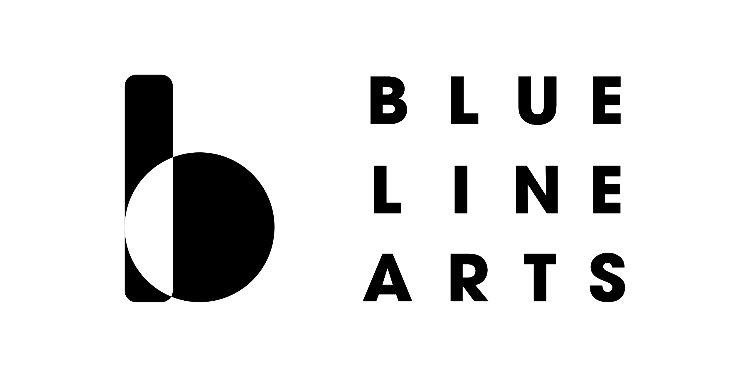 Logo with a stylized peace sign and the words 'Blue Line Arts' written to the right.