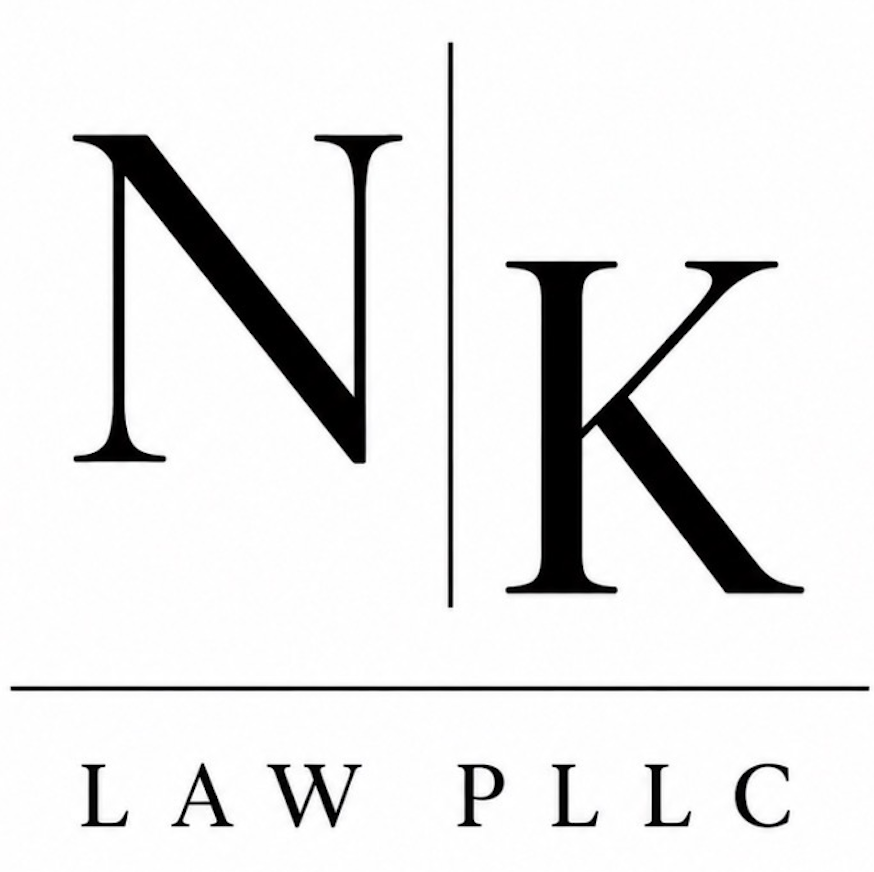 Logo with large initials 'N' and 'K' separated by a vertical line, with 'LAW PLLC' written beneath in capital letters.