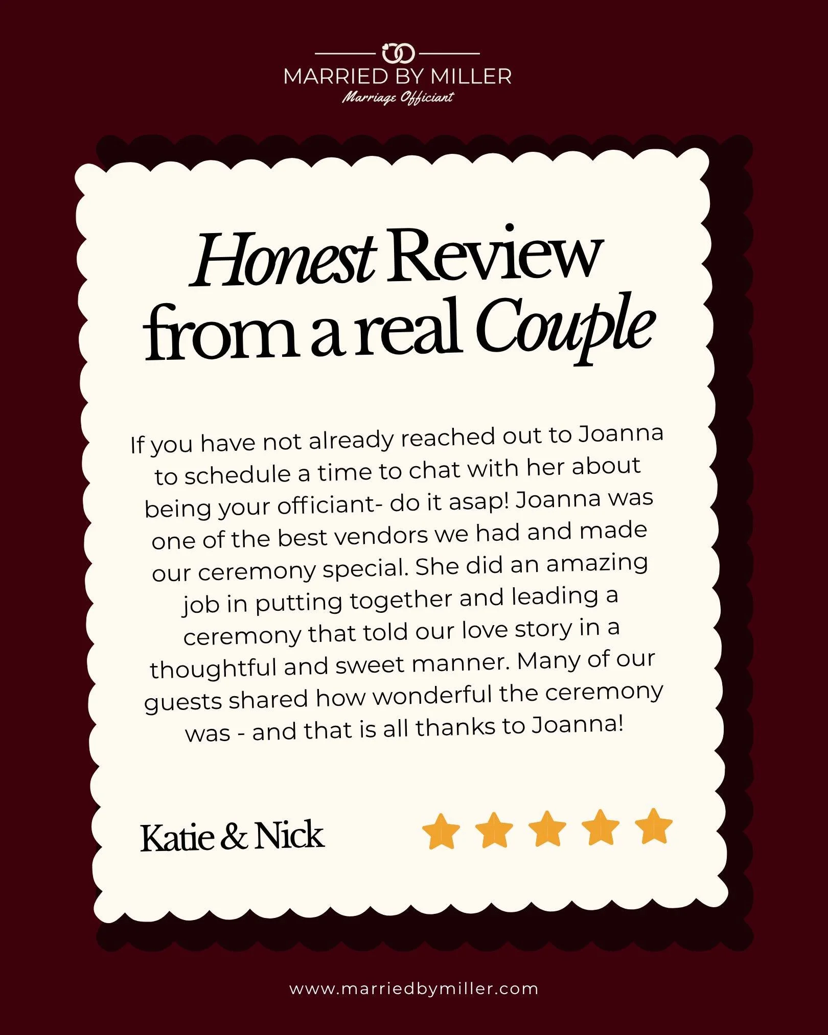 Katie &amp; Nick told people to stop waiting to contact me and just reach out already! Honestly? Correct. 😄 

I loved building their ceremony around their actual love story instead of a template, and hearing their guests were still talking about it 