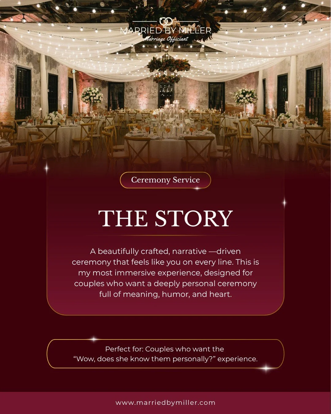 This is the one for couples who want their ceremony to feel less like a formality and more like their whole story, told out loud! We spend a full hour just talking about the two of you, and from there you get unlimited access to me while we build som