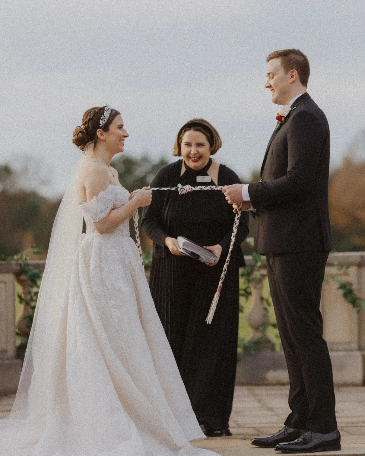 Couple Spotlight: Megan &amp; Brandt 

Megan and Brandt knew from day one they wanted handfasting woven into their ceremony, an ancient tradition symbolizing the tie between two spouses. They picked colors that represented their families and values, 