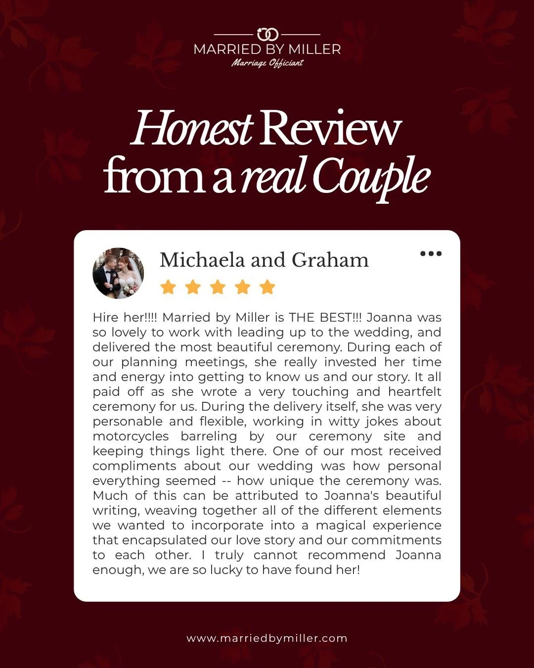 I still laugh thinking about this one, ngl! 😆

Michaela and Graham's ceremony had motorcycles literally roaring past at one point, and instead of losing the moment, we just... worked it into the ceremony. A few witty lines, kept it light, kept it mo