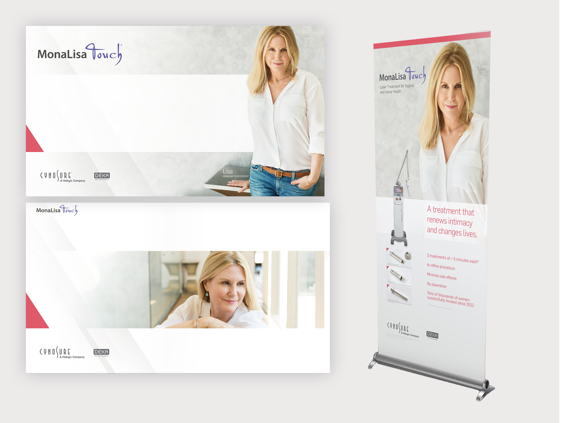MonaLisa Touch campaign branding - HCP slide deck, bannerstand