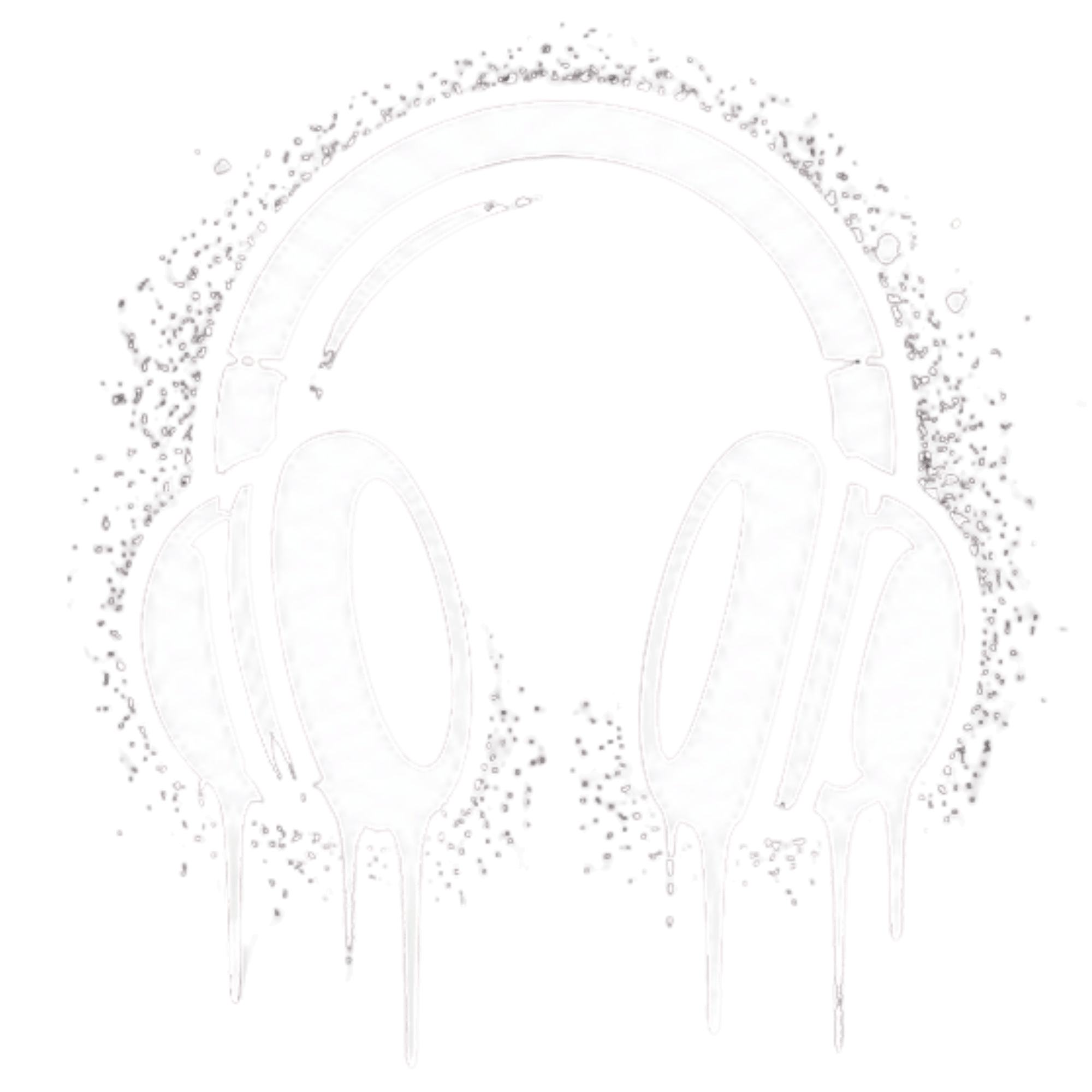 White graffiti-style skull with headphones and drips on black background