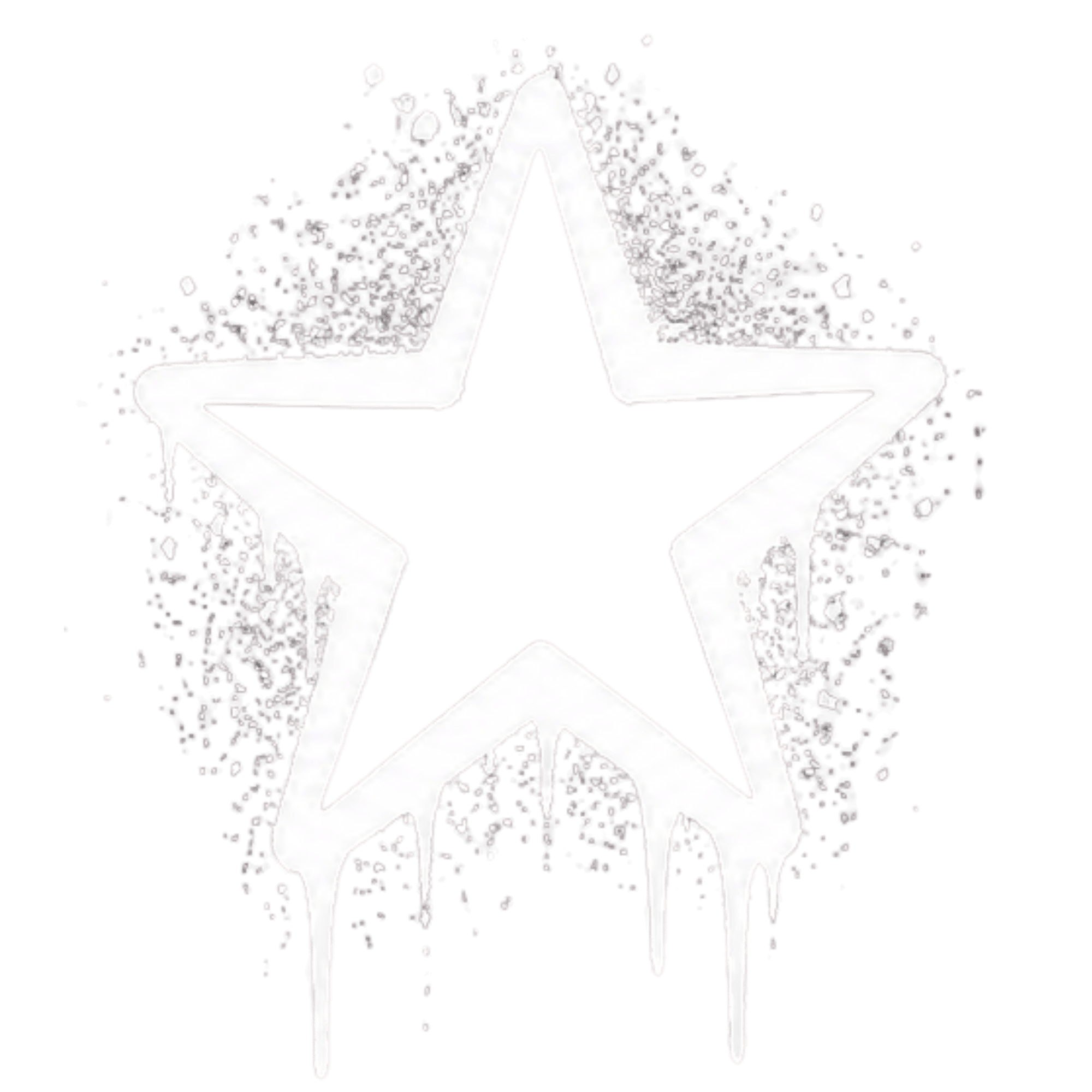 White graffiti-style star with paint drips, surrounded by splattered white paint on black background.