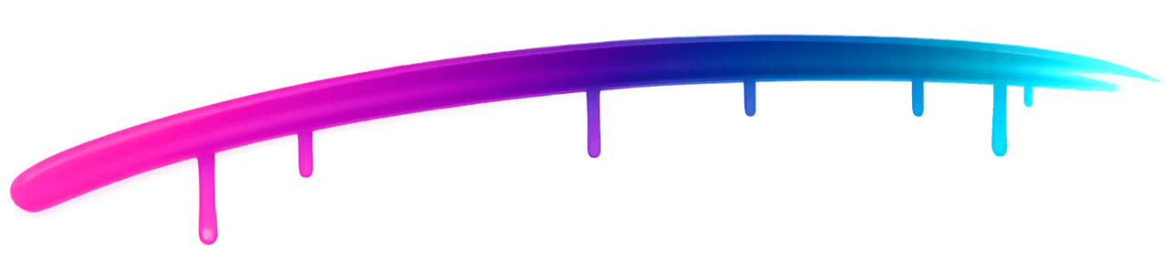 Colorful neon gradient scale with pink, purple, and blue sections.
