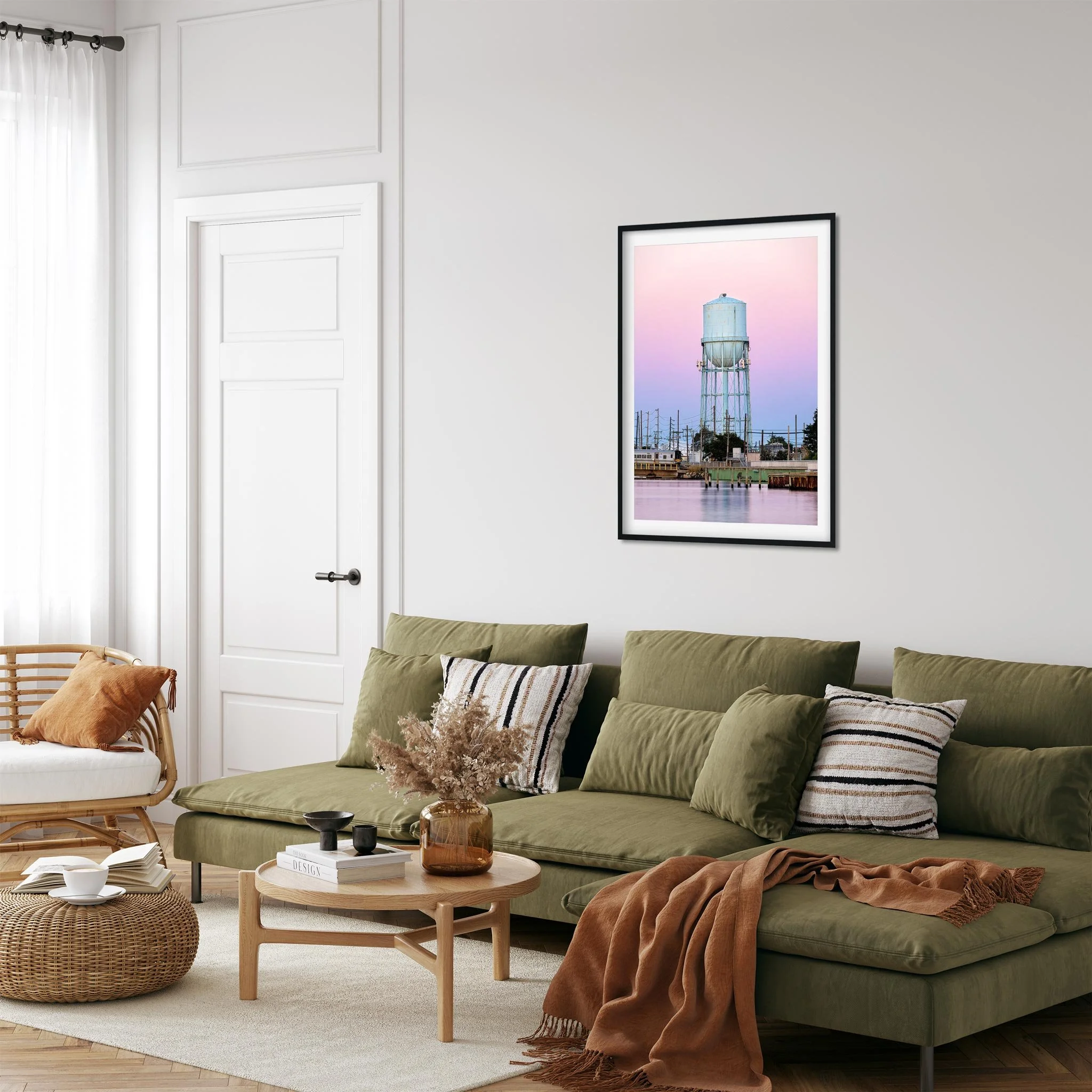 Water Tower on Long Beach at Sunset - New York Photography Color Fine Art Print Wall Art