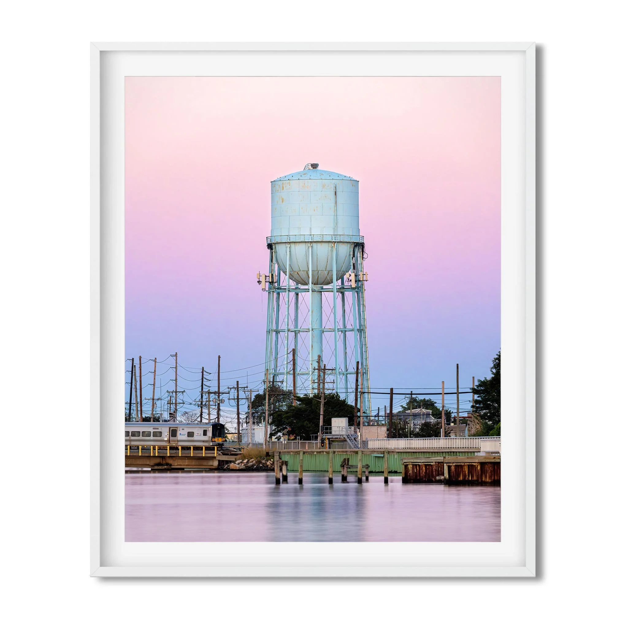 Water Tower on Long Beach at Sunset - New York Photography Color Fine Art Print Wall Art