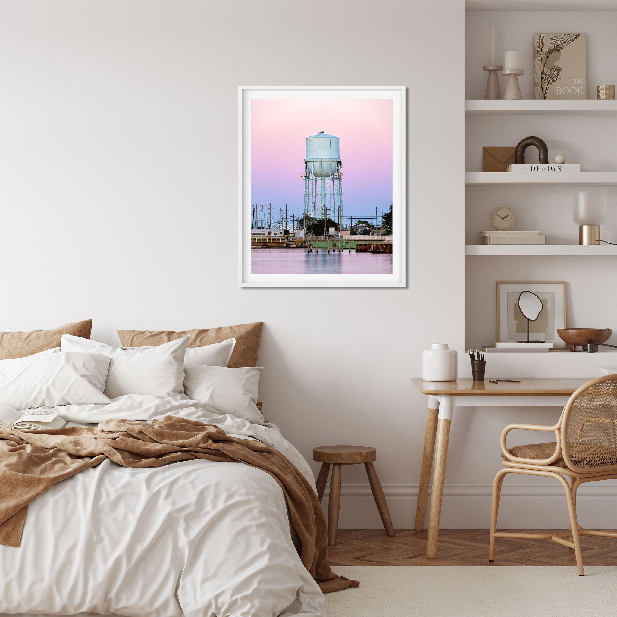 Water Tower on Long Beach at Sunset - New York Photography Color Fine Art Print Wall Art