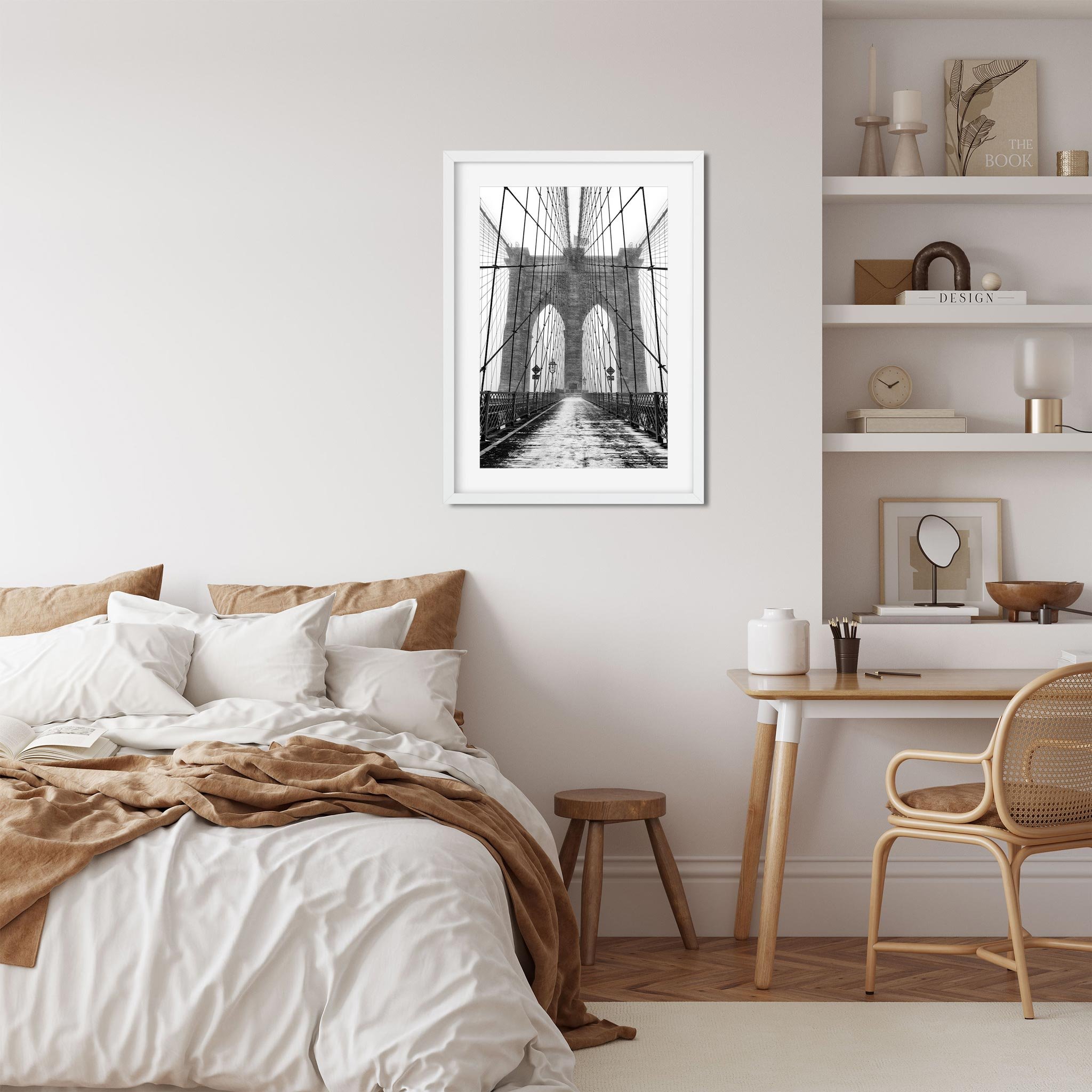 Brooklyn Bridge in Blizzard - Black and White New York City Architecture Photography Fine Art Print