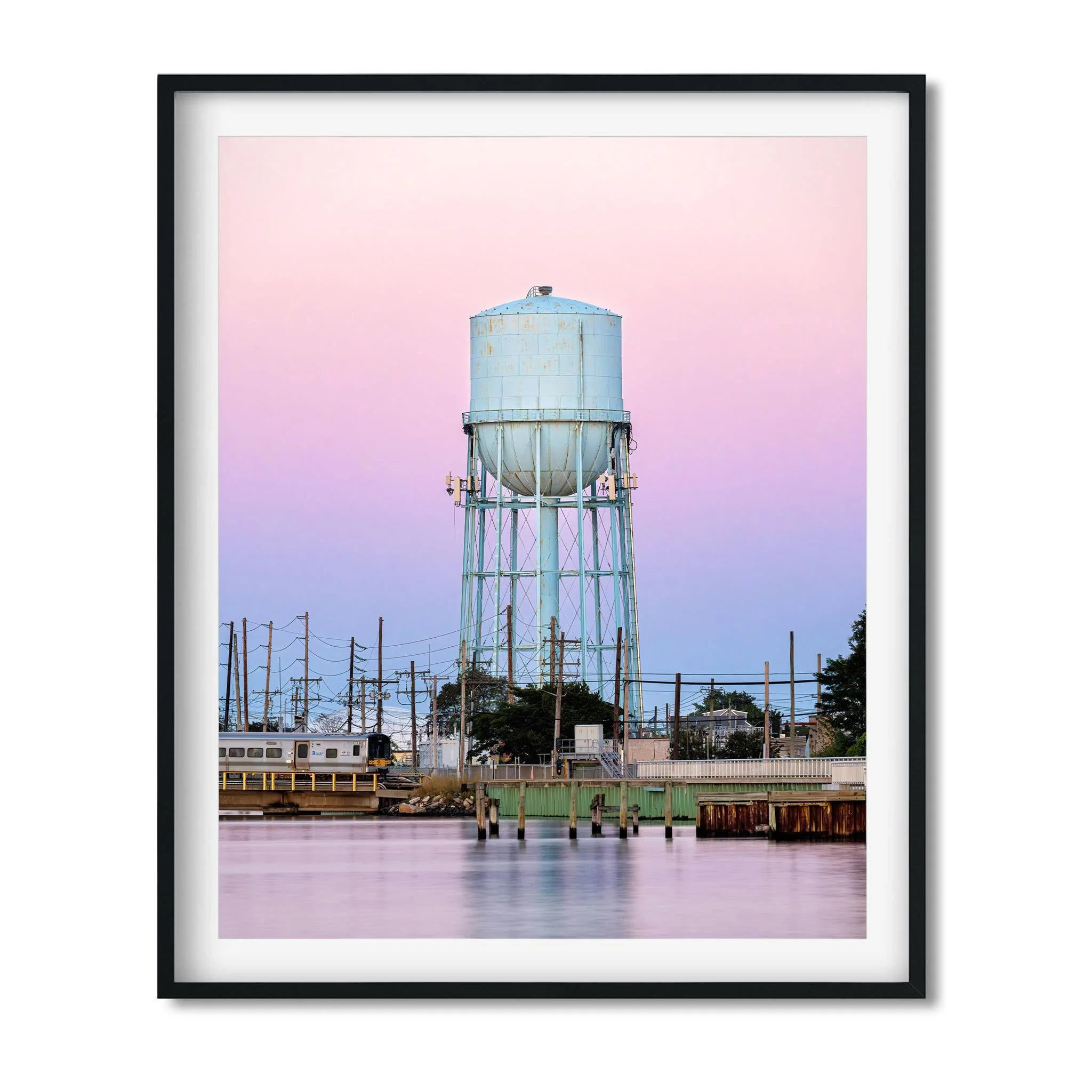 Water Tower on Long Beach at Sunset - New York Photography Color Fine Art Print Wall Art
