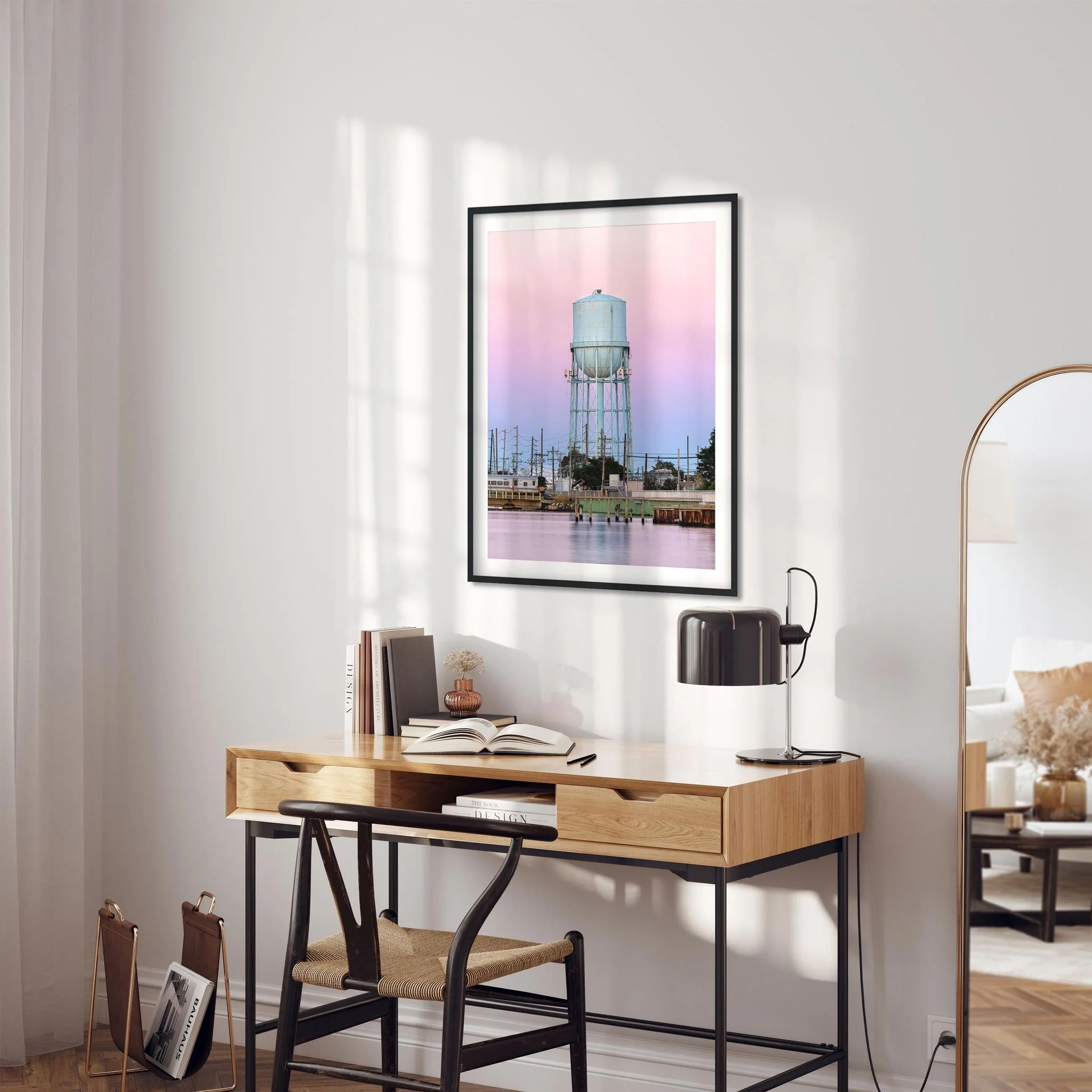 Water Tower on Long Beach at Sunset - New York Photography Color Fine Art Print Wall Art