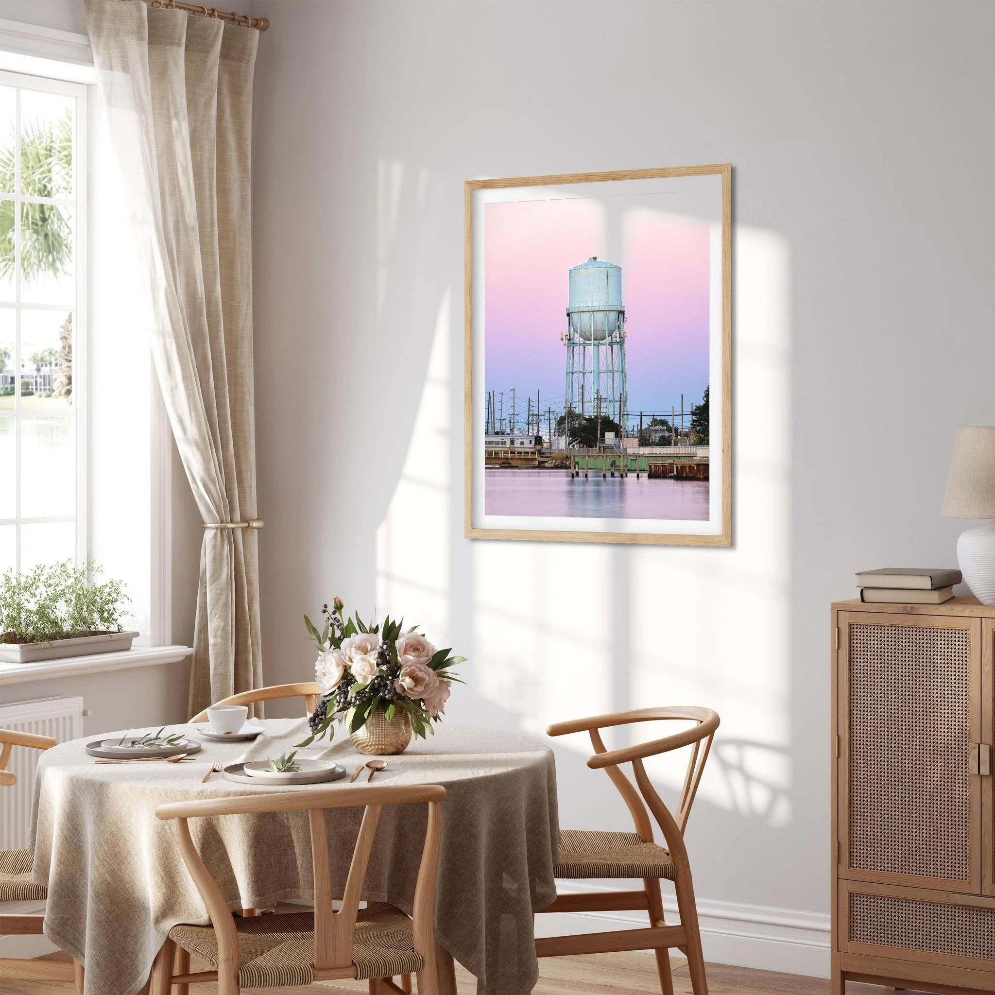 Water Tower on Long Beach at Sunset - New York Photography Color Fine Art Print Wall Art