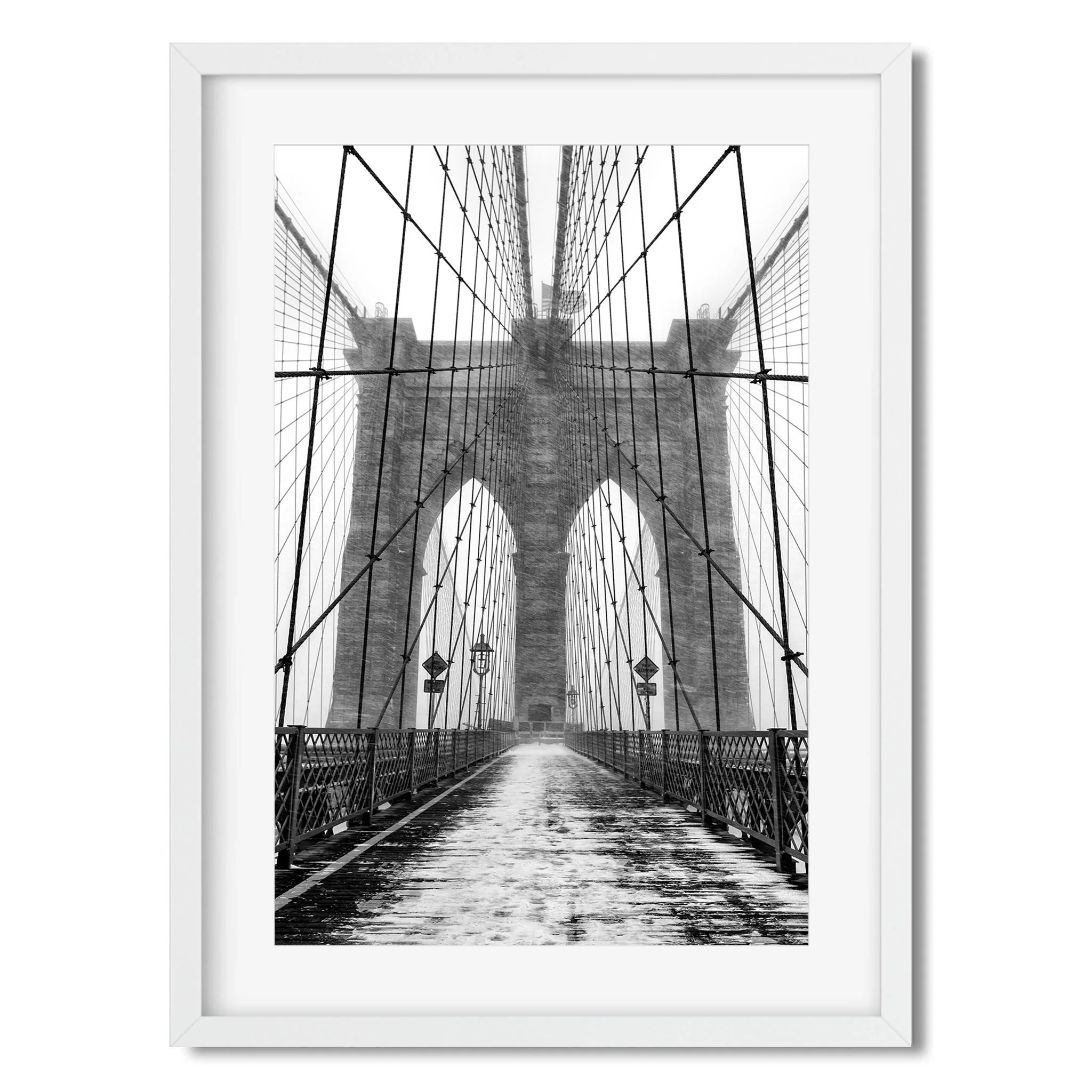 Brooklyn Bridge in Blizzard - Black and White New York City Architecture Photography Fine Art Print